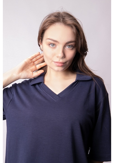 Kadın Yumşak Dokulu Esnek Kumaş V Yaka Yakalı Düşük Omuzlu Dirsek Boy Kollu Oversize Bluz-lacivert Lacivert Kadın Yumşak Dokulu Esnek Kumaş V Yaka Yakalı Düşük Omuzlu Dirsek Boy Kollu Oversize Bluz-lacivert Lacivert