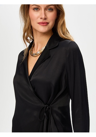 Faik Sönmez Beli Bağcık Detaylı Şık Saten Overshırt Tunik S26tnk004 Us26tnk00410 Siyah