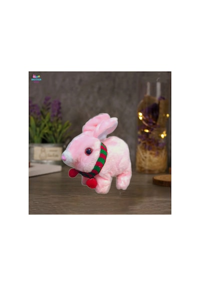 Elektronik Pilli Zıplayan Atkılı Hareketli Peluş Sevimli Tavşan Oyuncak 18 Cm. Beyaz Gri Pembe Kahve Pembe