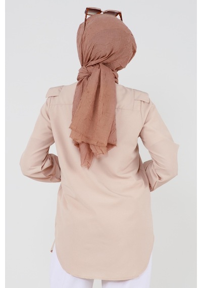 Sevitli Yakası Kat Detaylı Poplin Tunik-bej-3519-bej Bej