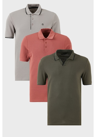 Buratti Pamuklu Regular Fit 3'Lü Paket Erkek Polo Yaka T Shirt 59029641827S3 Haki-Taş-Gül