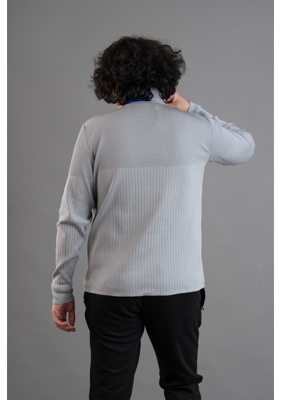 Fermuar Yaka Yarım Balıkçı Likralı Erkek Sweatshirt Gri