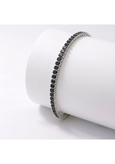 4mm Zirkon Taşlı Ayarlanabilir Su Yolu Kadın Bileklik Gümüş - Siyah