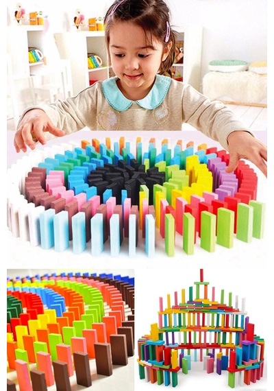 Oyunsal 100 Parça Renkli Ahşap Domino Taşı Seti