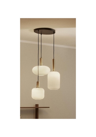 Rustik Modern Üçlü Sarkıt Opal Cam 40 Cm Metal Siyah Gövde Siyah