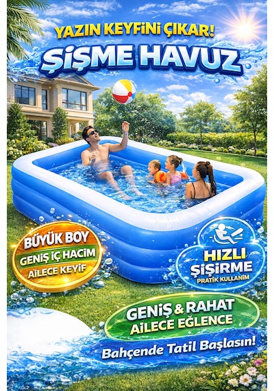 305x175x60cm Şişme Havuz 3 Katmanlı Yüzme Havuzları Aile Ve Çocuklar İçin Tatil Şişme Havuzu Mavi