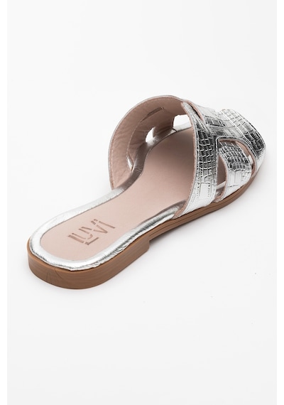 Luvishoes Luvi Shoes Notre Gümüş Baskı Hakiki Deri Kadın Terlik Gümüş