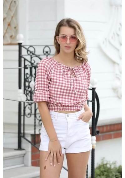 Lodmela Bağlama Detaylı Crop Bluz 1736gül Kurusu