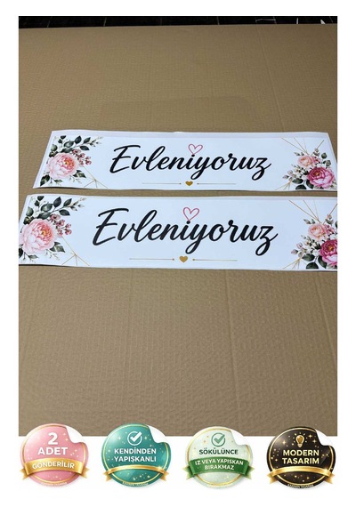 Evleniyoruz Yazılı Renkli Gelin Arabası Plakalığı - Gelin Arabası Düğün - Düğün Araç Süsü 2 Adet - 00361 Çok  Renkli