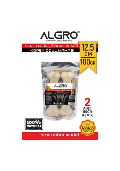 Algro Doğal Sığır Derisi Köpek Ödül Kemiği 12.5 CM 100 G