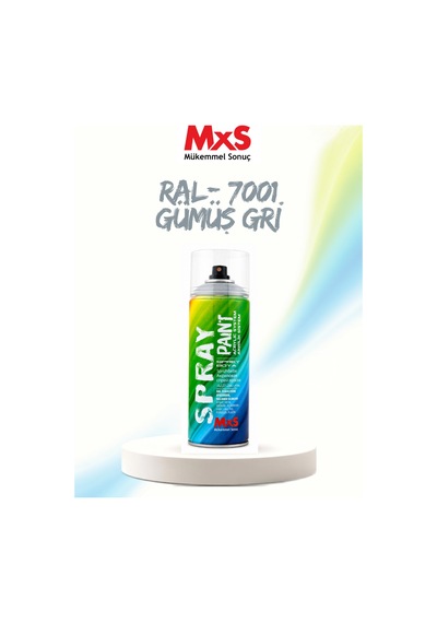 Mxs Ral 7001 Gümüş Gri Akrilik Sprey Boya 400 Ml Siyah
