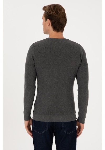 U.S. Polo Assn. Erkek Slim Fit Bisiklet Yaka Antrasit Melanj Basic Kazak 50313667-VR081
