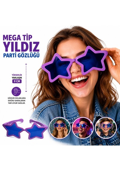 Mega Tip Yıldız Parti Gözlüğü Mor Renk 5286