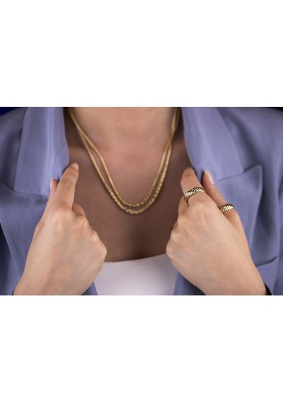 Diamond Line - Gülaylar - Sarı Altın 14 Ayar Trend Taşsız Yüzük (537275808)