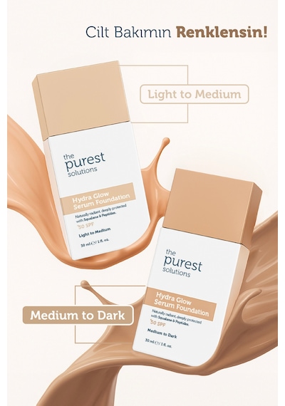 The Purest Solutions Nemlendirici & Canlandırıcı Serum Fondöten SPF 50+, 30 ml – Orta / Koyu Ton