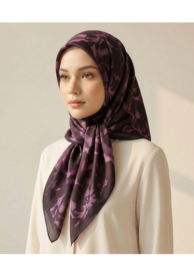 Ahenk Desen 90x90cm Organic Twill Eşarp/fular Siyah - Lila - Mor