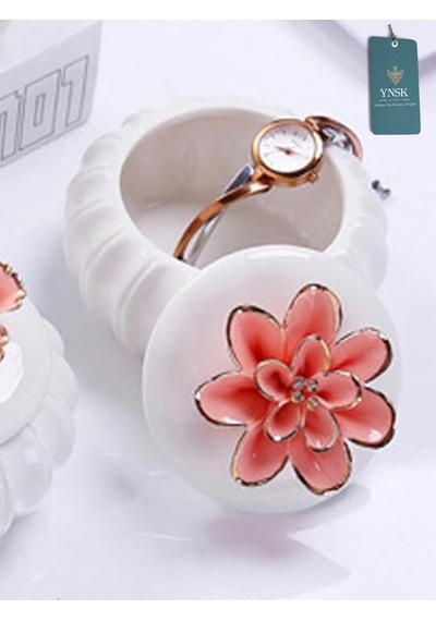 Flowers Kapaklı Çiçekli Dekoratif Seramik Saklama Kutusu / Takı Kutusu Yavru Ağzı