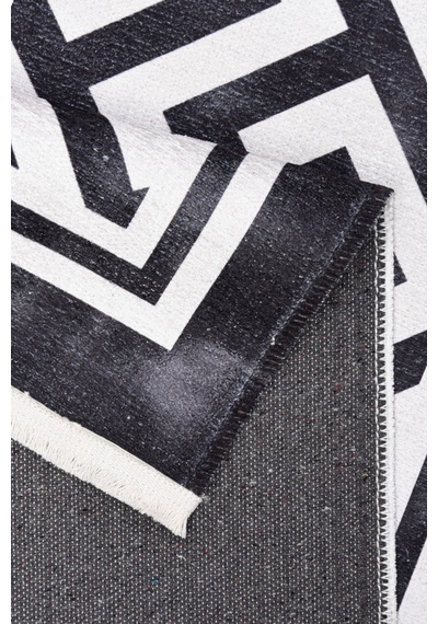 Modern Siyah Beyaz Geometrik Kilim Kaymaz Taban, Yıkanabilir, Salon & Oturma Odası Siyah Siyah