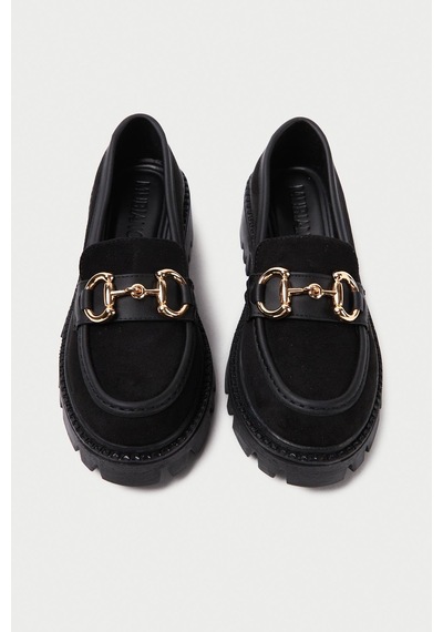 Mubiano Mb1170-s Kalın Taban Lüx Süet Tokalı Siyah Kadın Kolej Loafer Siyah