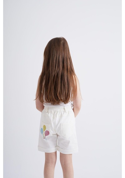 Oliventhekid Taşlı Detaylı Kız Çocuk Şort Beyaz Beyaz