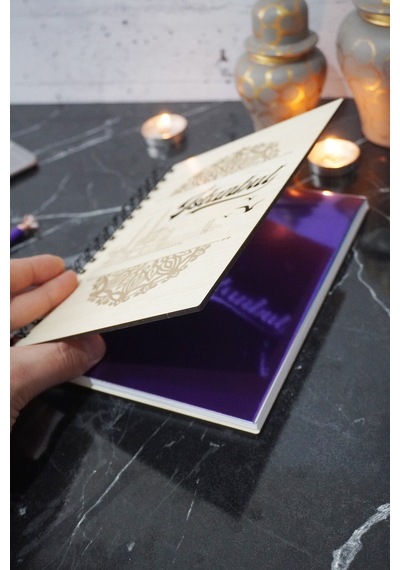 Istanbul Desen Ahşap Defter - 120 Sayfa - Günlük - Çizgisiz Defter Ahşap Rengi Banu - A5 Notebook