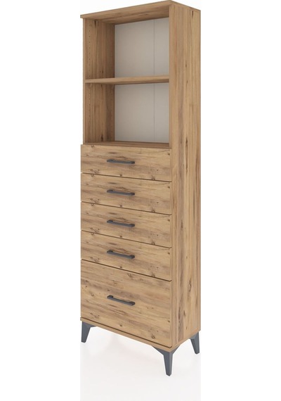 Arges Dolap 2 Raflı 5 Çekmeceli 60x30x182 Çam-çam Atlas Çam