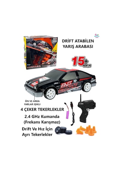 15 Km/h Hız Yarış Arabası Şarjlı 2.4 Ghz Uzaktan Kumandalı Drift Araba Siyah