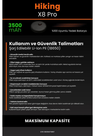 Hiking X8 Pro 3500mah Robot Süpürge Bataryası