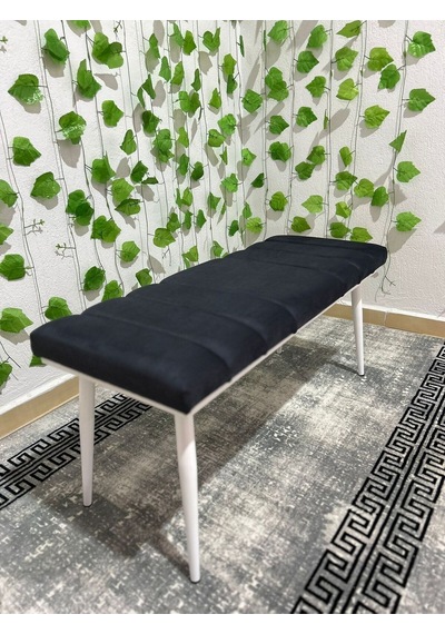 Özcan Metal Beyaz Metal Ayaklı Metal Kasalı Bench Mutfak Salon Antre Yatak Odası Balkon Puf Bank Lacivert