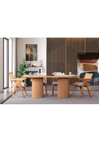 Stella İskandinav Natural Ahşap Masa Sandalye Takımı 90x200 Natural