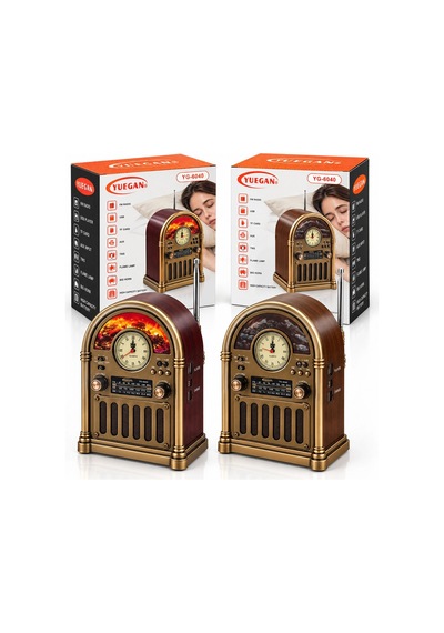 Saatli - İbreli Şömineli Radyo - Retro Am - Fm - Sw Usb - Type-c Sarjlı Bt - Tf - Usb Speaker Yg-604