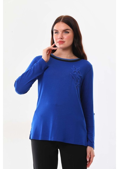 Sistas Kadın Çiçek İşlemeli Yaka Detaylı Bluz 23557 Saks