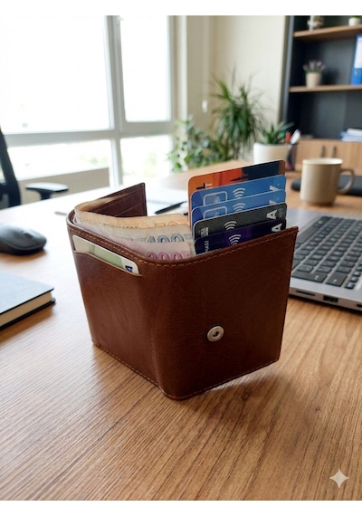Newish Polo Mekanizmalı Rfid Özellikli Cüzdan Kredi Kartlık - Hakiki Deri Taba