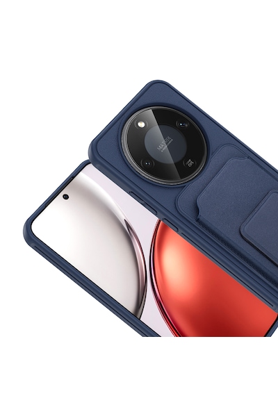 Honor Magic 8 Lite 5g Kılıf Arka Yüzey Kartlıklı Deri Doku Premium Silikon Standlı Özelliği Kapak Lacivert