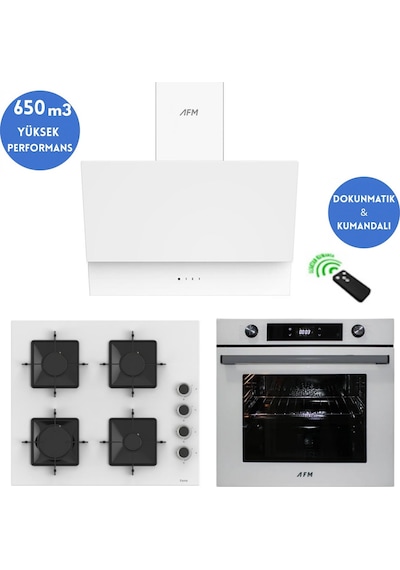 Ferre Ve Afm Tech SS206 + FM7701 + FM3401W Whıte Star Turbolu Beyaz Dijital Ankastre Set