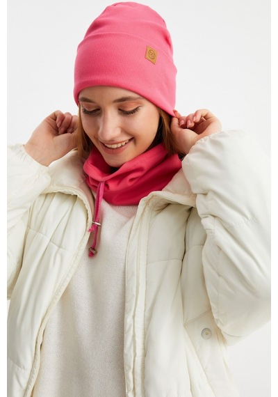 Butikgiz Kadın Balıkçı Style Pamuklu Kaşkorse Terletmez Ultra Hafif Yumuşak Bere Boyunluk Takım Pembe