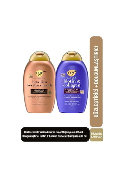 Brazilian Keratin Smooth Şampuan 385 Ml + Dolgunlaştırıcı Biotin & Kolajen Sülfatsız Şampuan 385 Ml