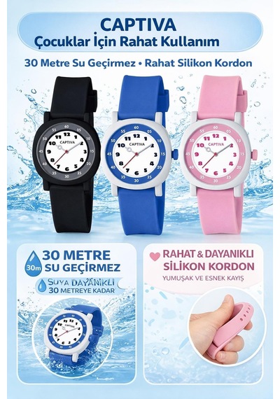 Captiva Analog Rakamlı 30 Mt Suya Dayanıklı Spor Çocuk Kol Saati Yn2026.m07 Beyaz