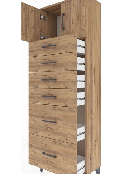 Arges Dolap Tek Raflı 6 Çekmeceli 2 Kapaklı 60x30x182 Çam-çam Çam Arges Dolap Tek Raflı 6 Çekmeceli 2 Kapaklı 60x30x182 Çam-çam Çam