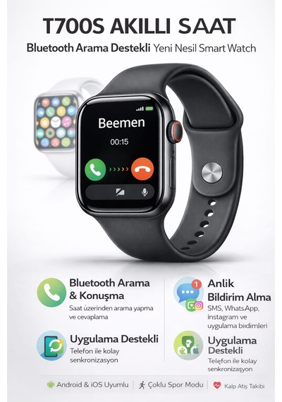 Beemen T700s 1.99'' Ekran Arama Konuşma Bildirim Alma 44 MM Akıllı Saat (İthalatçı Garantili)