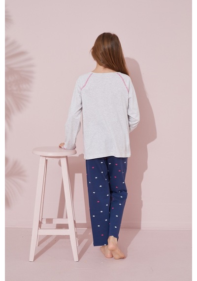 Siyah İnci Pamuklu Örme Pijama Takım 24241111 Gri