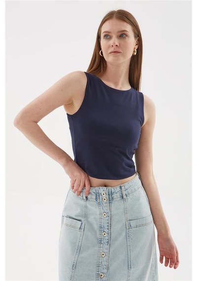 Fashion Friends 25y0326k1 Kadın Kolsuz Crop Bluz Lacivert