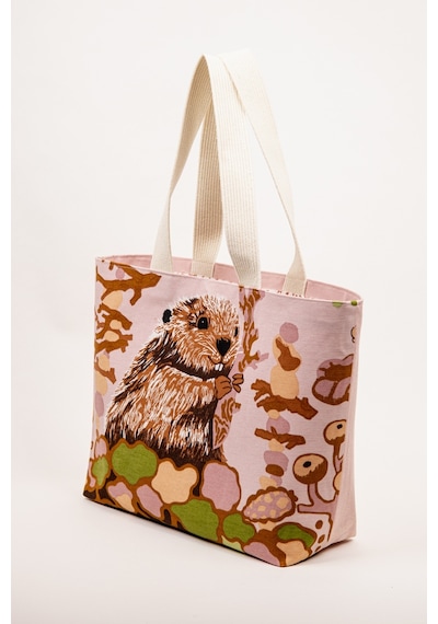 Fabric Craft Bag Omuz Çanta Desenli Keten Pembe - Yeşil