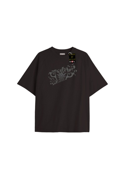 Flood Of Style Siyah Oversize T-shirt Aslan Gözü Minimal Özel Tasarım