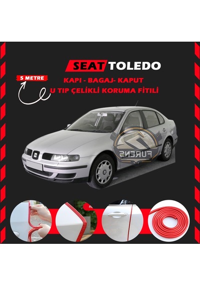Seat Toledo Oto Araç Kapı Koruma Fitili 5 Metre Parlak Kırmızı Renk