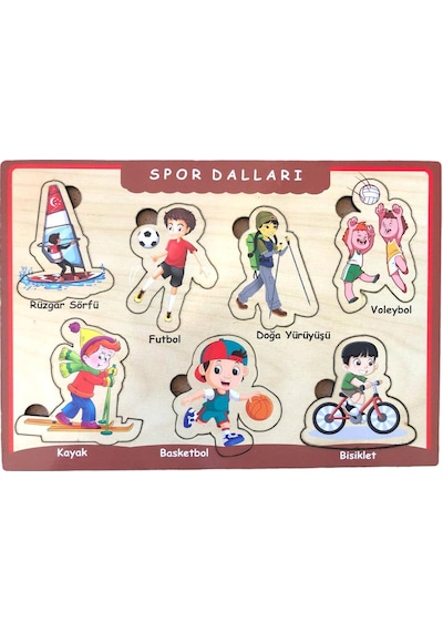 TıfılToys Ahşap Bultak Puzzle 7 Parça Arka Yüzü Yazı Tahtalı Yapboz Spor Dalları