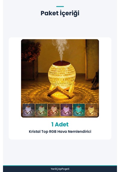 Kristal Top Rgb Işıklı Hava Nemlendirici