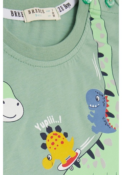 Breeze Girls & Boys Erkek Çocuk Şortlu Takım Mutlu Dinozor Aile Baskılı 1-4 Yaş, Mint Yeşili-mint Yeşili Mint Yeşili
