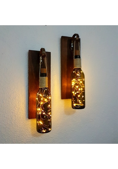 Retro Yeşil Şişeli Led Ilı. Ceviz Aplik. 2 Li Set Yeşil
