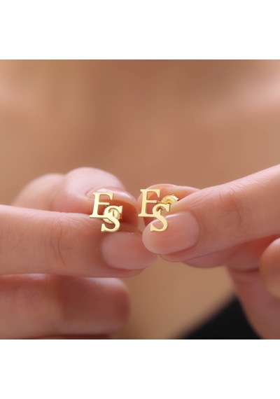 925 Ayar Gümüş İki Harfli Küpe Gold